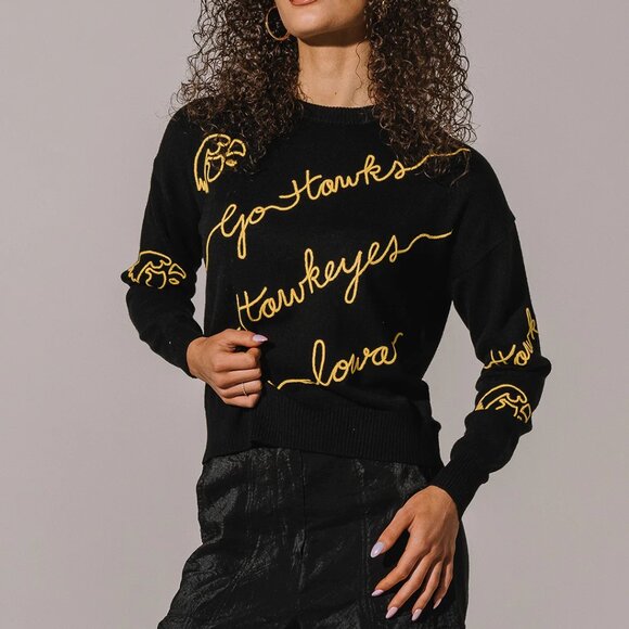NEW Kadyluxe Iowa Hawkeyes Embroidered Love Letter Sweater Wool Blend - Picture 3 of 14